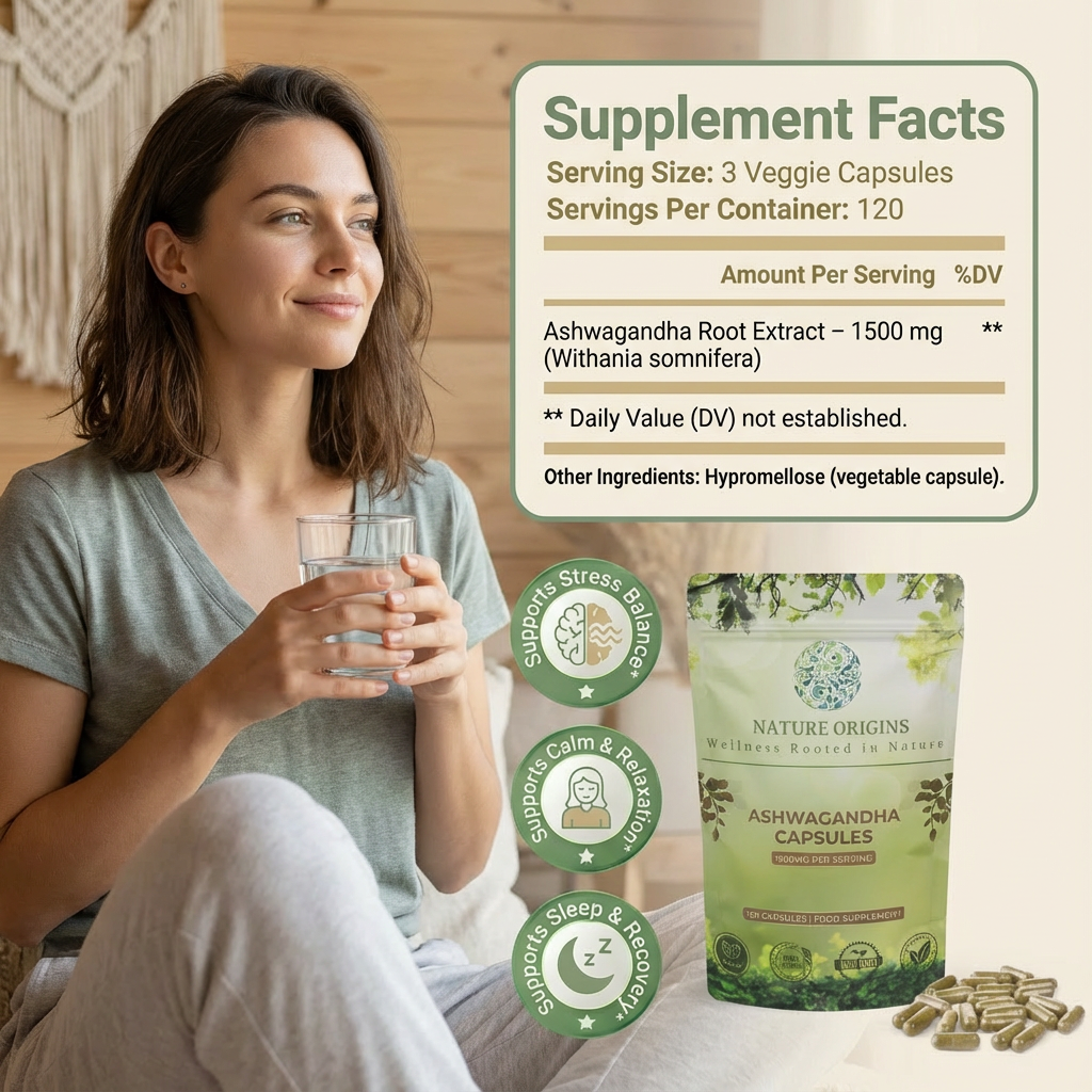 Ashwagandha Capsules – Stress Relief & Recovery Support | 90 Capsules