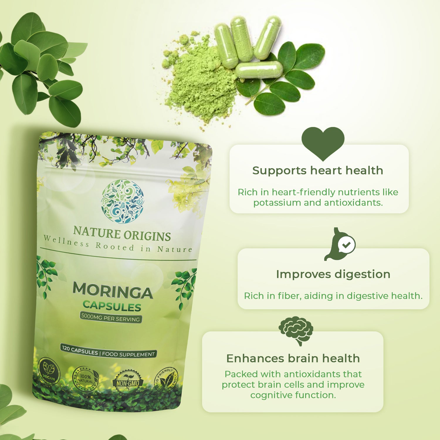 Moringa Capsules | Natures Multi-Vitamin & Energy Booster | 5000mg Per Capsule