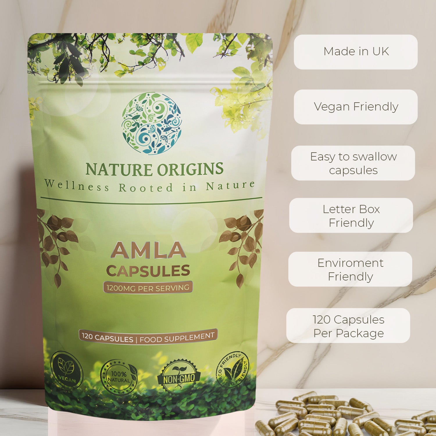 Amla Capsules – Natural Immune Booster & Skin Rejuvenation | 1200mg per Serving | 120 Capsules