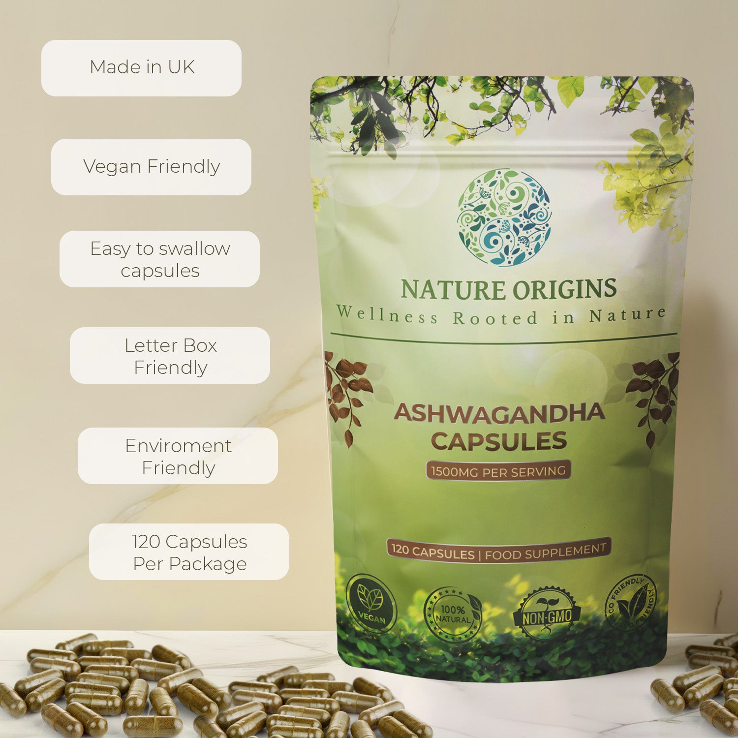 Ashwagandha Capsules – Stress Relief & Recovery Support | 1500mg per Serving | 120 Capsules