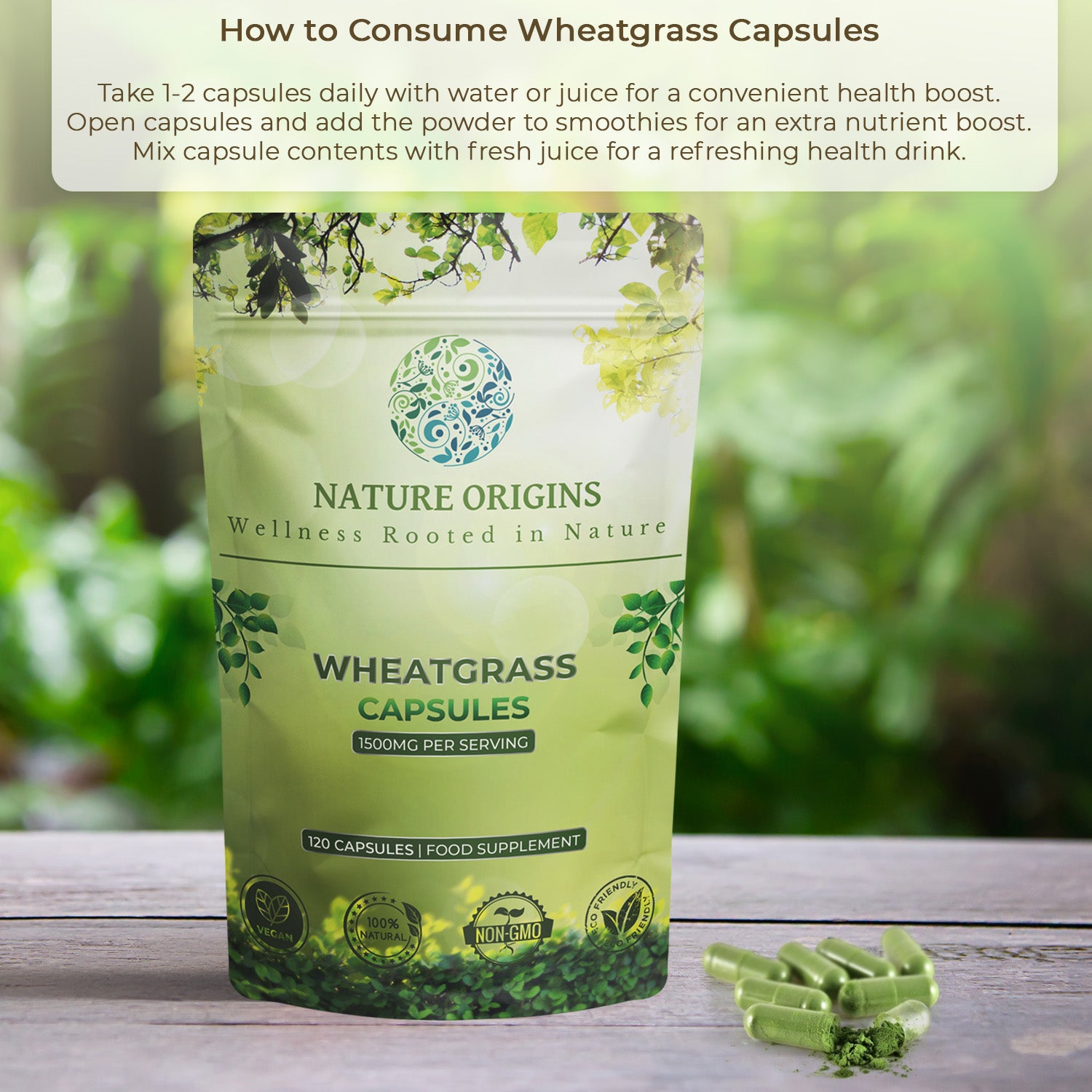 Wheatgrass Capsules – Detox & Immune Support | 1500mg per Serving | 120 Capsules