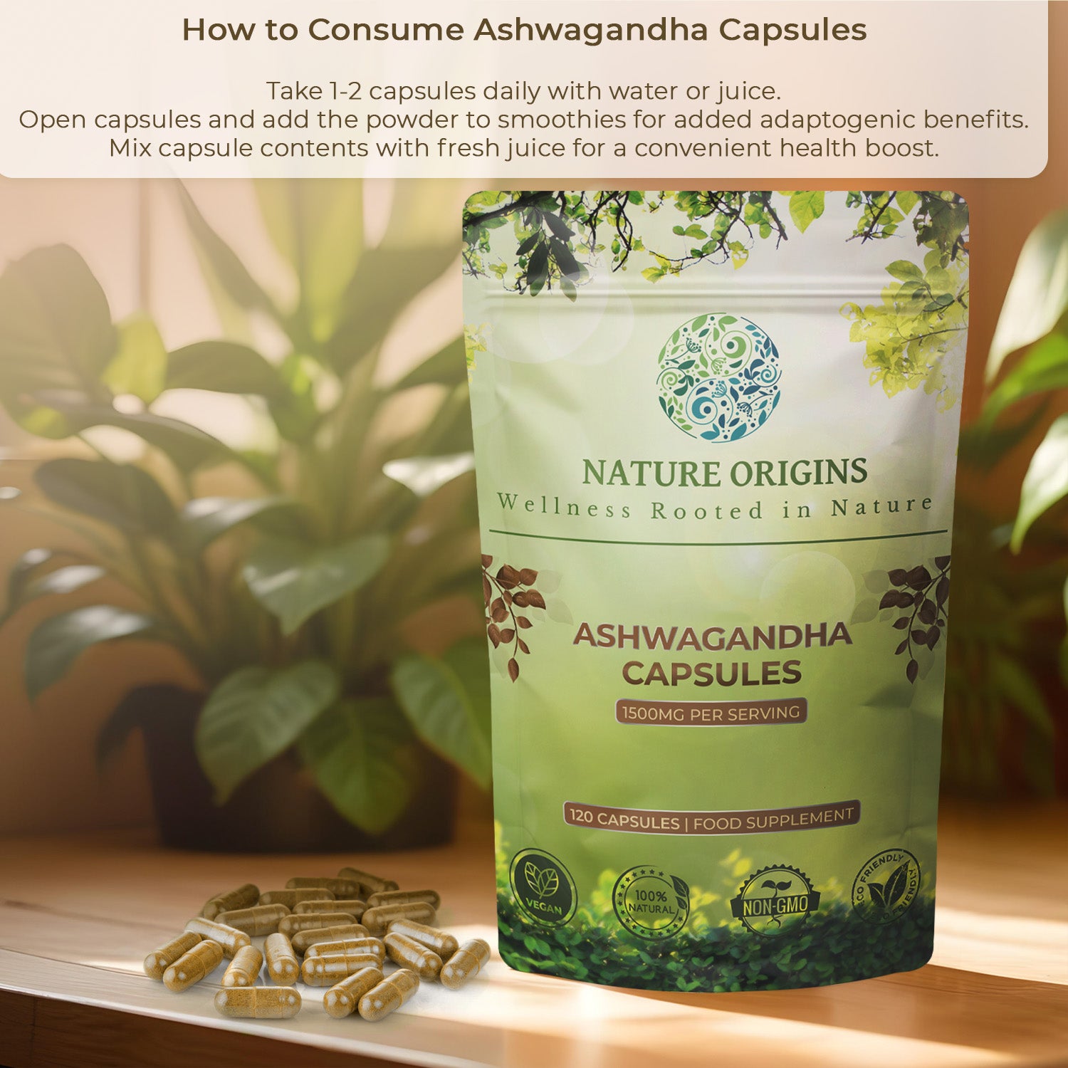 Ashwagandha Capsules – Stress Relief & Recovery Support | 1500mg per Serving | 120 Capsules