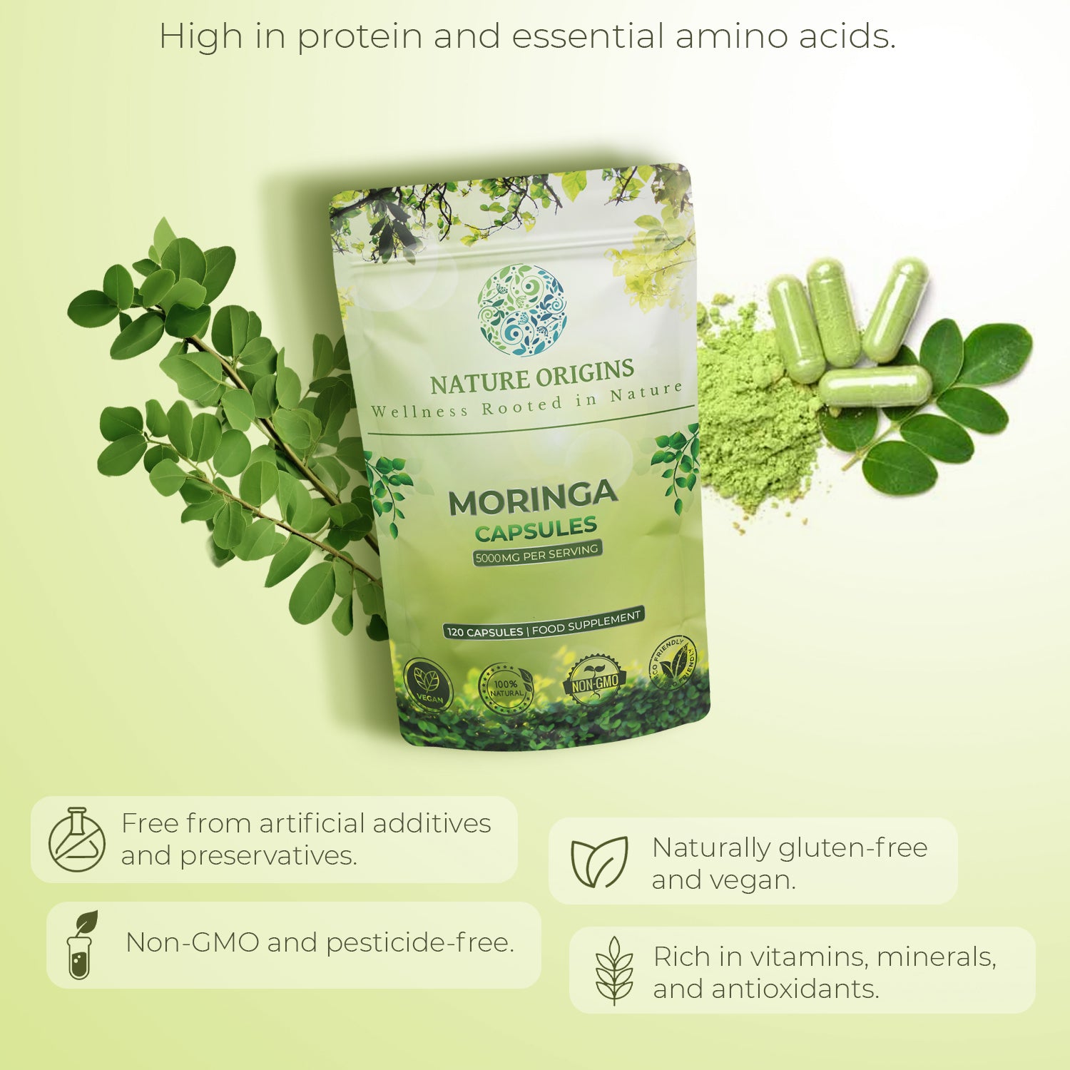 Moringa Capsules | Natures Multi-Vitamin & Energy Booster | 5000mg Per Capsule