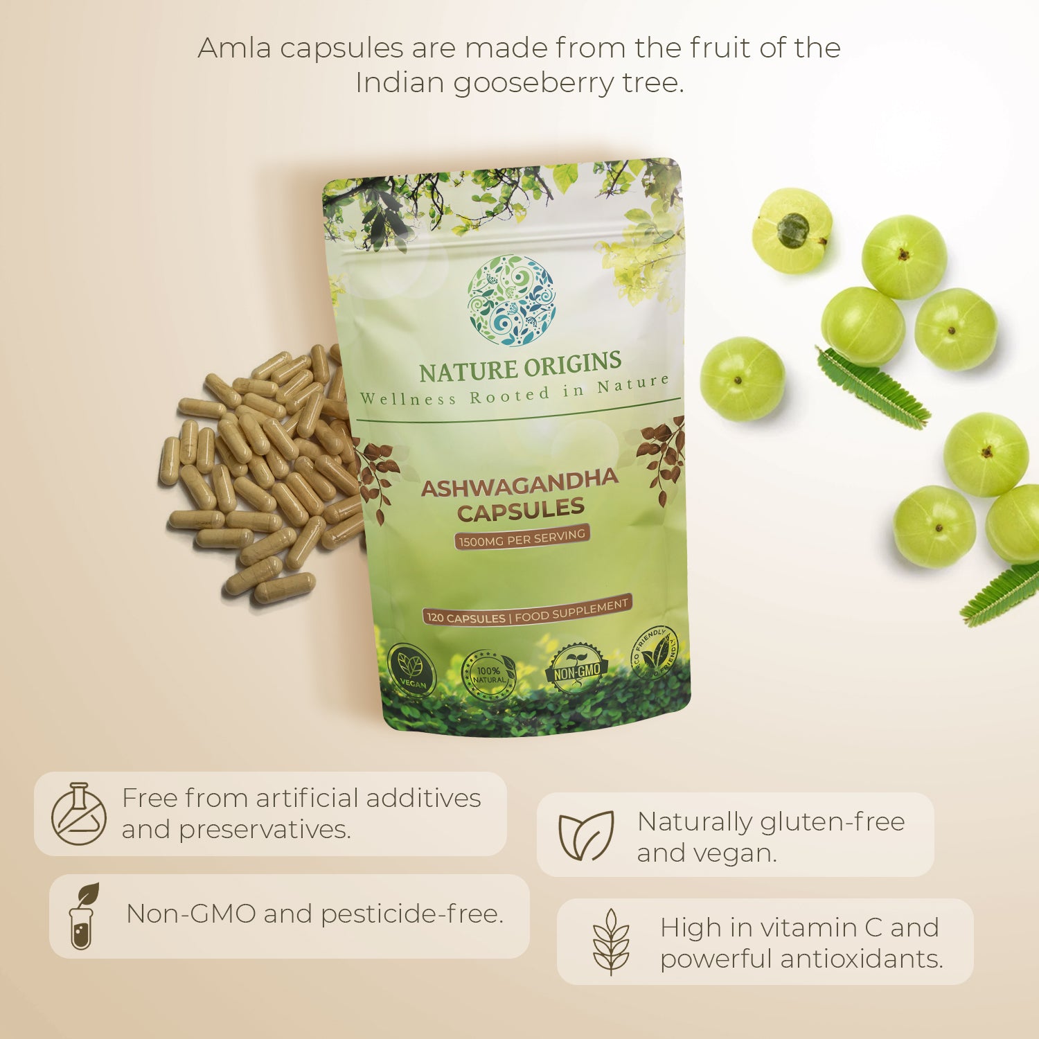 Amla Capsules – Natural Immune Booster & Skin Rejuvenation | 1200mg per Serving | 120 Capsules