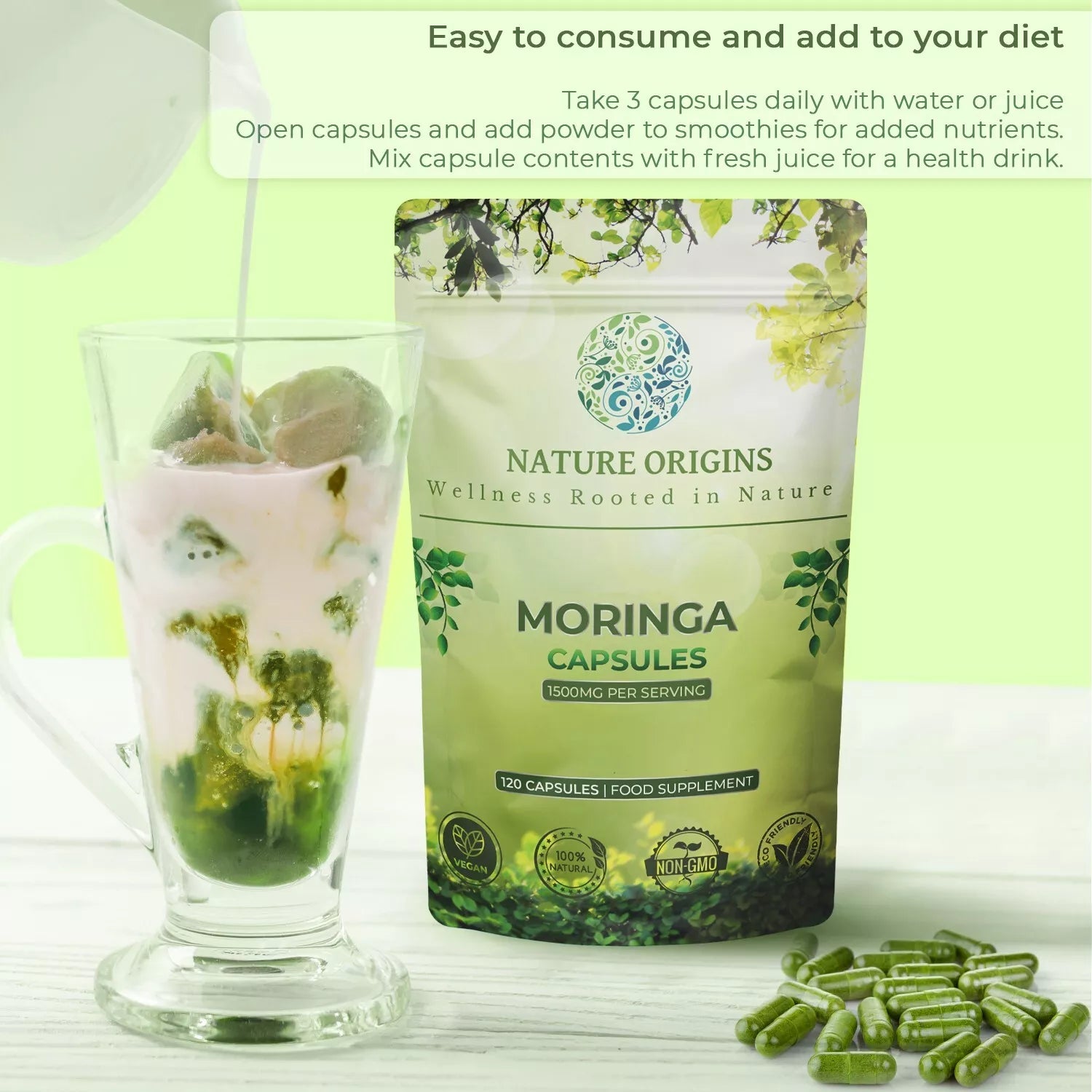 Moringa Capsules - 120 Capsules - Superfood Vitamin A Vitamin C Vitamin D