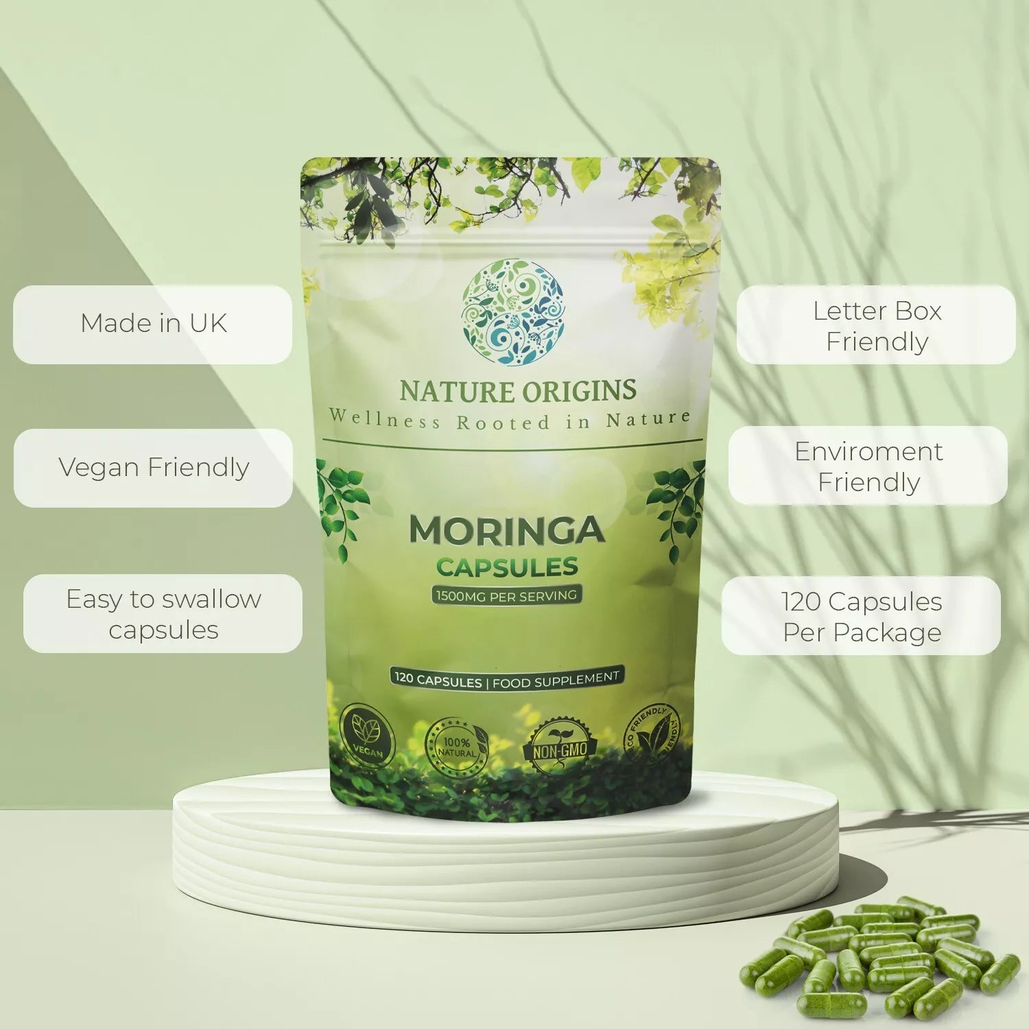 Moringa Capsules - 120 Capsules - Superfood Vitamin A Vitamin C Vitamin D