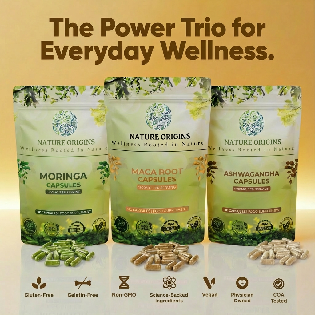 Nature Origins Wellness Bundle: Ashwagandha | Moringa | Maca Root