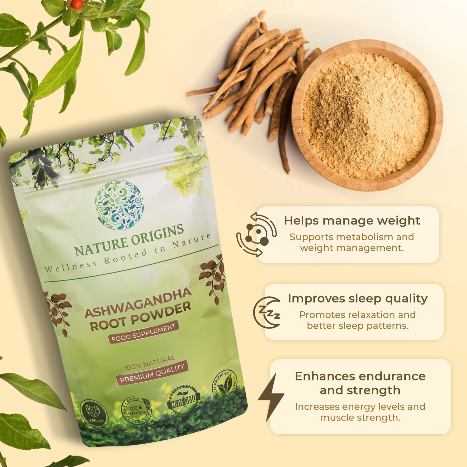 Ashwagandha Root Powder - Indian Ginseng - Stress Relief & Recovery Support
