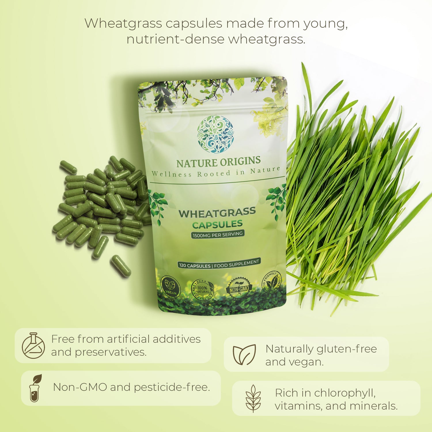 Wheatgrass Capsules – Detox & Immune Support  | 1500mg per Serving | 120 Capsules